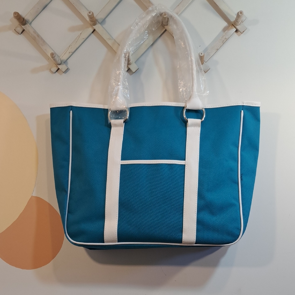 Lancome Teal and White Canvas Tote